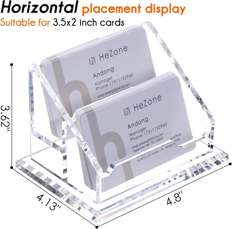 HeZone Acrylic Business Card Holder For Desk Clear Business Card Display Stand 2 Tier 2 Slots Business Cards Holders for Men And Woman, Organize 100 Cards-1 Pack (2 Solt-H) - Image 4